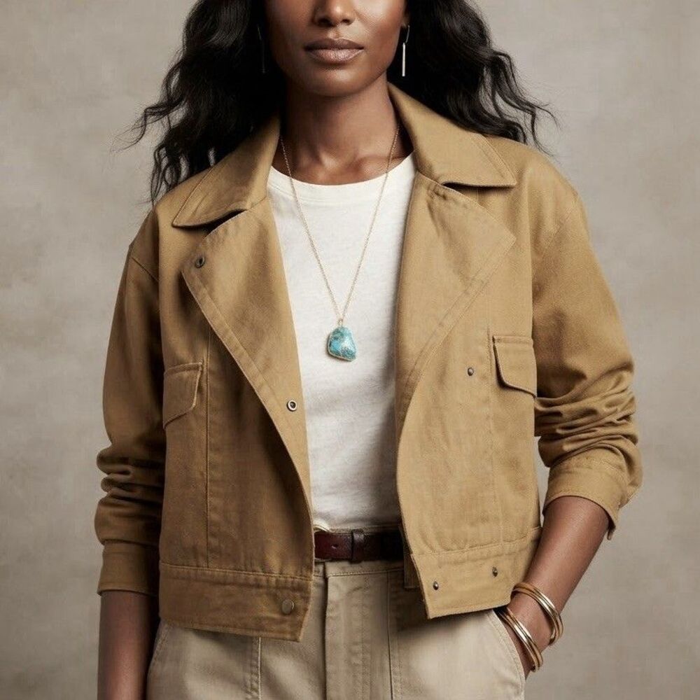 Banana Republic Amelia Flight Jacket Crop Camel Brown Hemp Blend Size XS